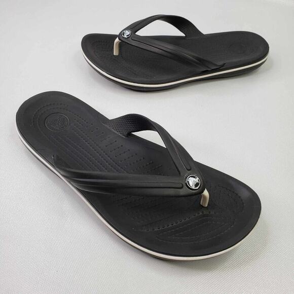 Crocs Crocband Sandals Flip Flops Womens Size 11 Mens 9 Black Comfort Thong - Picture 1 of 7
